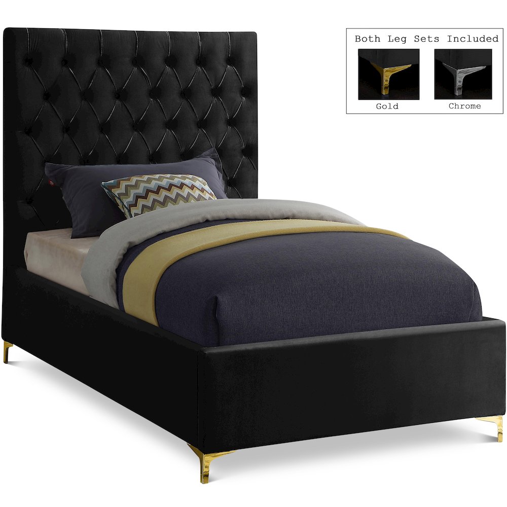 Cruz Black Velvet Twin Bed. Picture 1