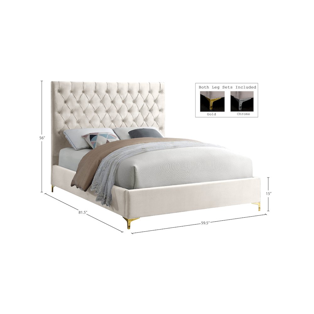 Cruz Cream Velvet Full Bed. Picture 8