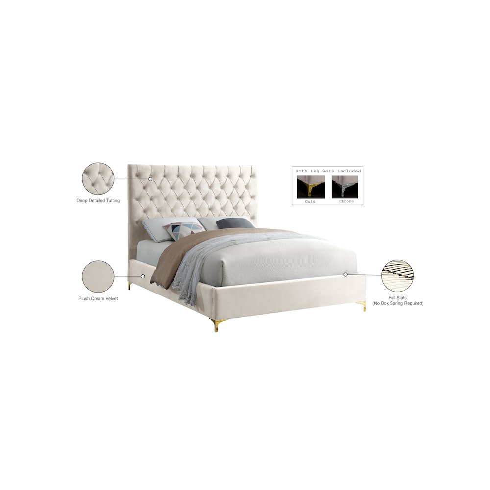 Cruz Cream Velvet Full Bed. Picture 9