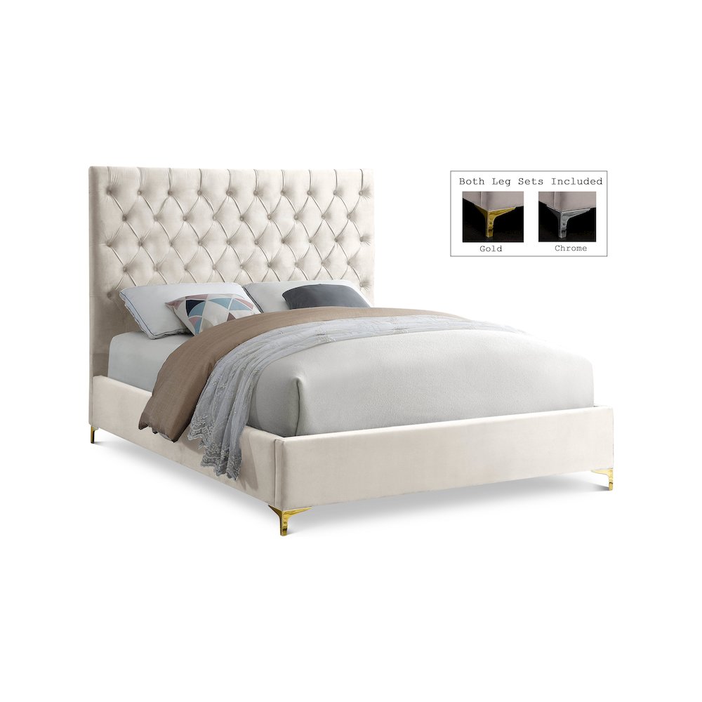 Cruz Cream Velvet Full Bed. Picture 1