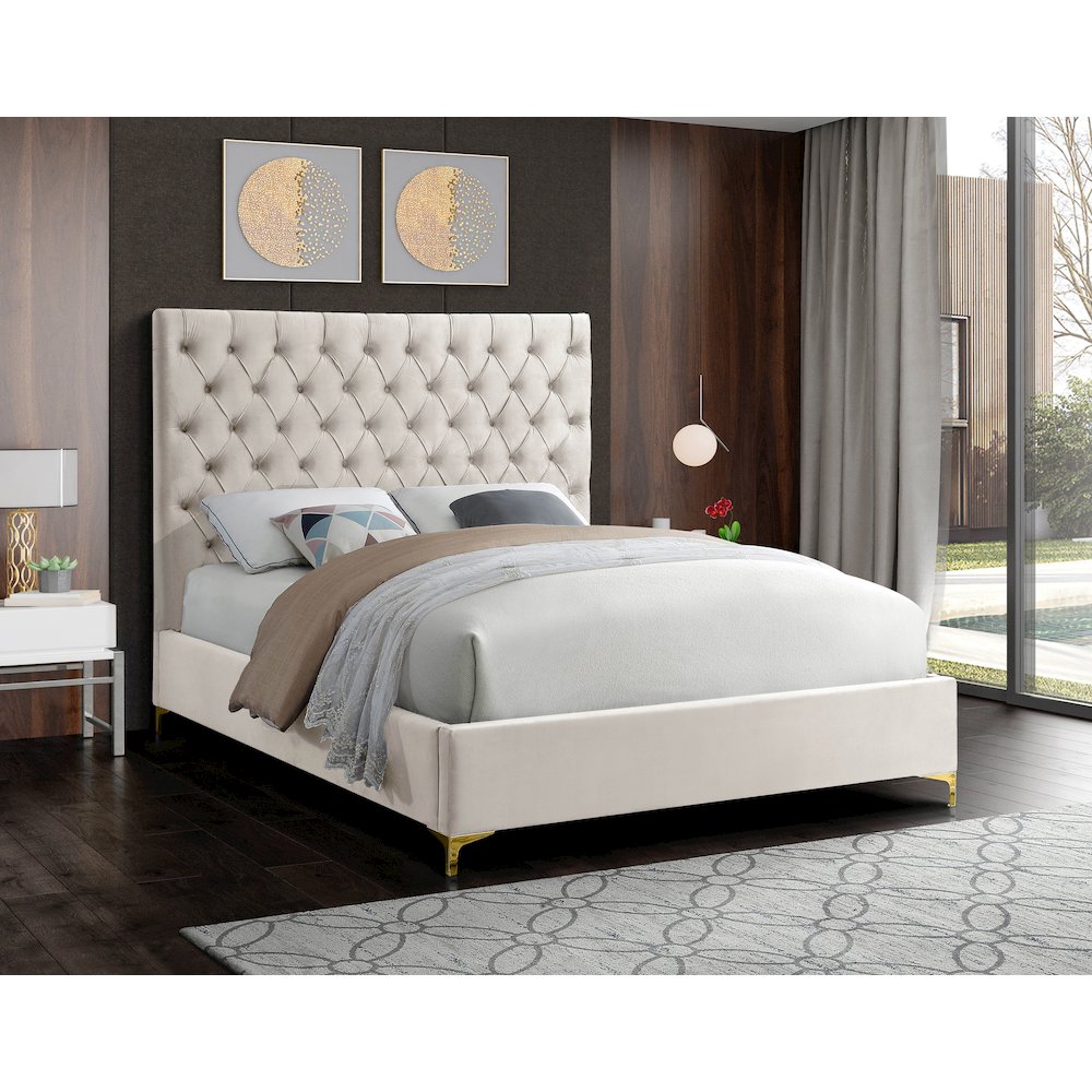 Cruz Cream Velvet Full Bed. Picture 2