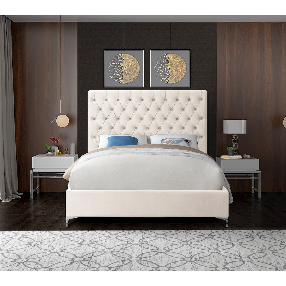 Cruz Cream Velvet Full Bed. Picture 6