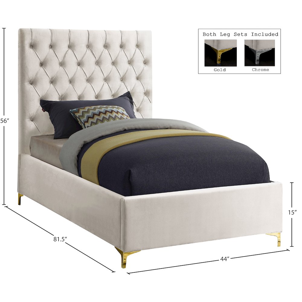Cruz Cream Velvet Twin Bed. Picture 4