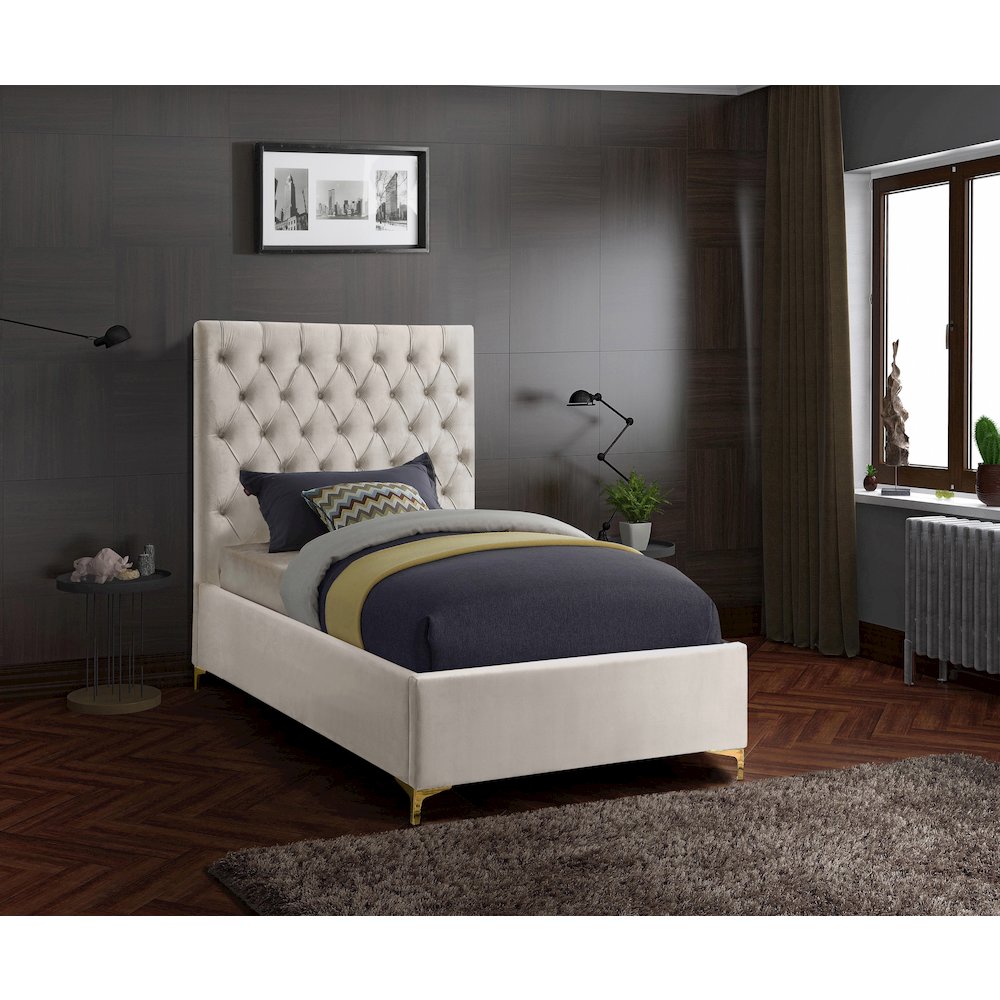 Cruz Cream Velvet Twin Bed. Picture 2