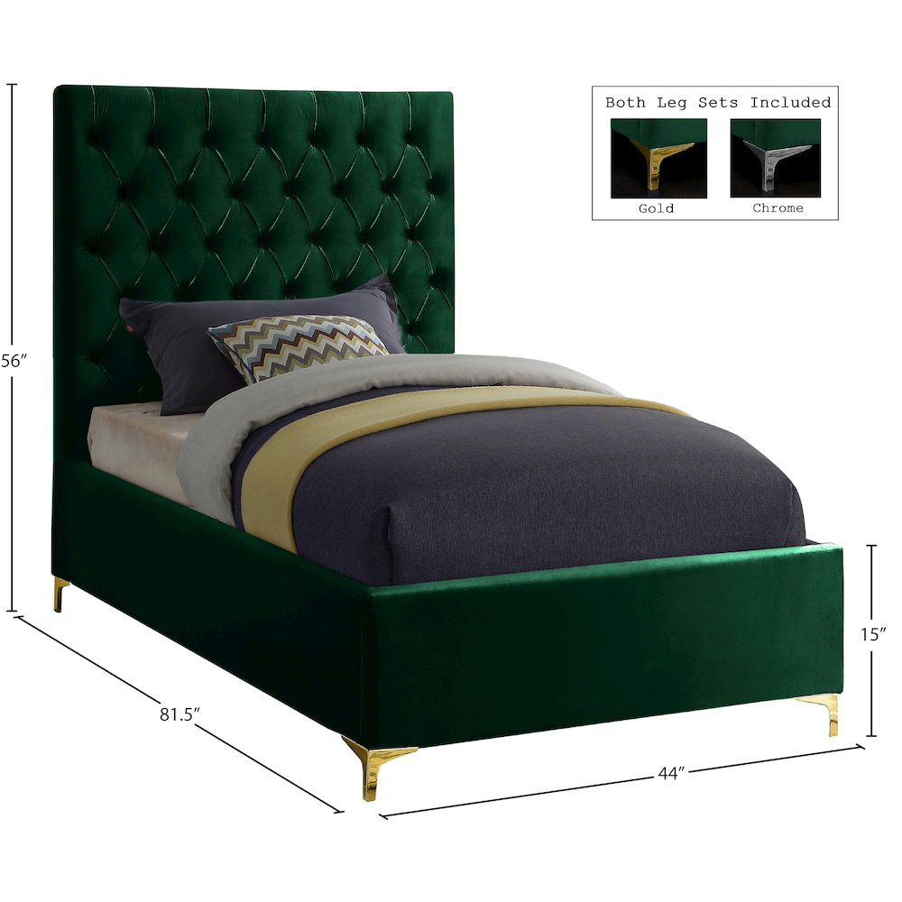 Cruz Green Velvet Twin Bed. Picture 4