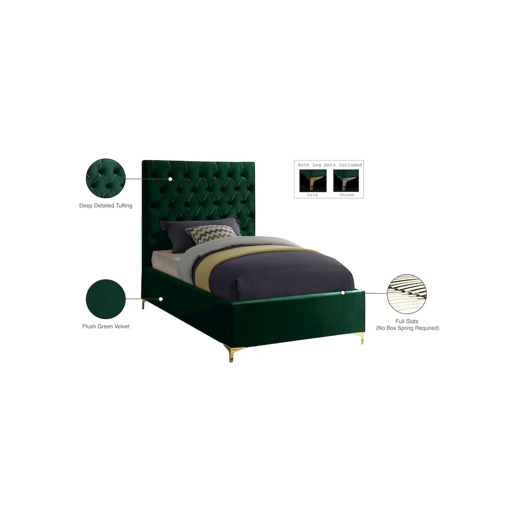 Cruz Green Velvet Twin Bed. Picture 5