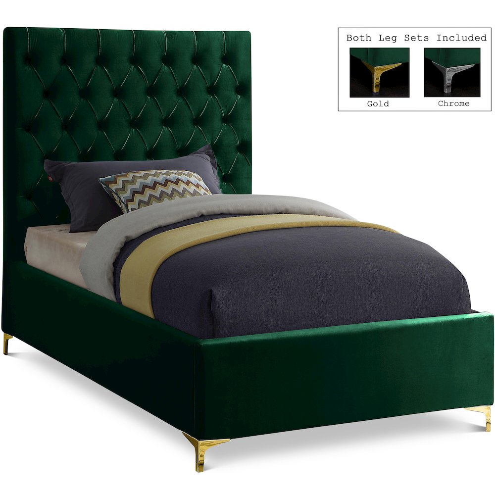 Cruz Green Velvet Twin Bed. Picture 1