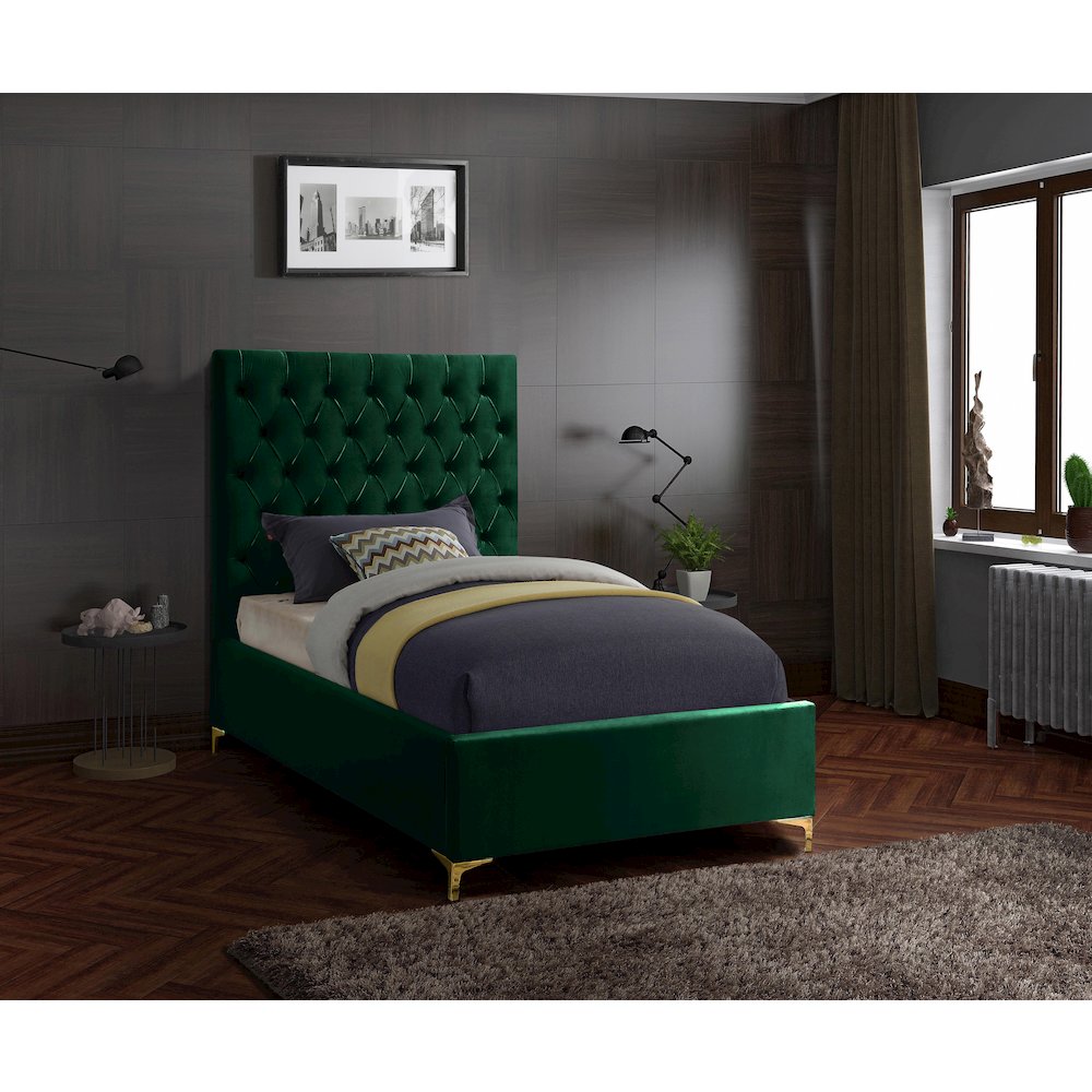 Cruz Green Velvet Twin Bed. Picture 2