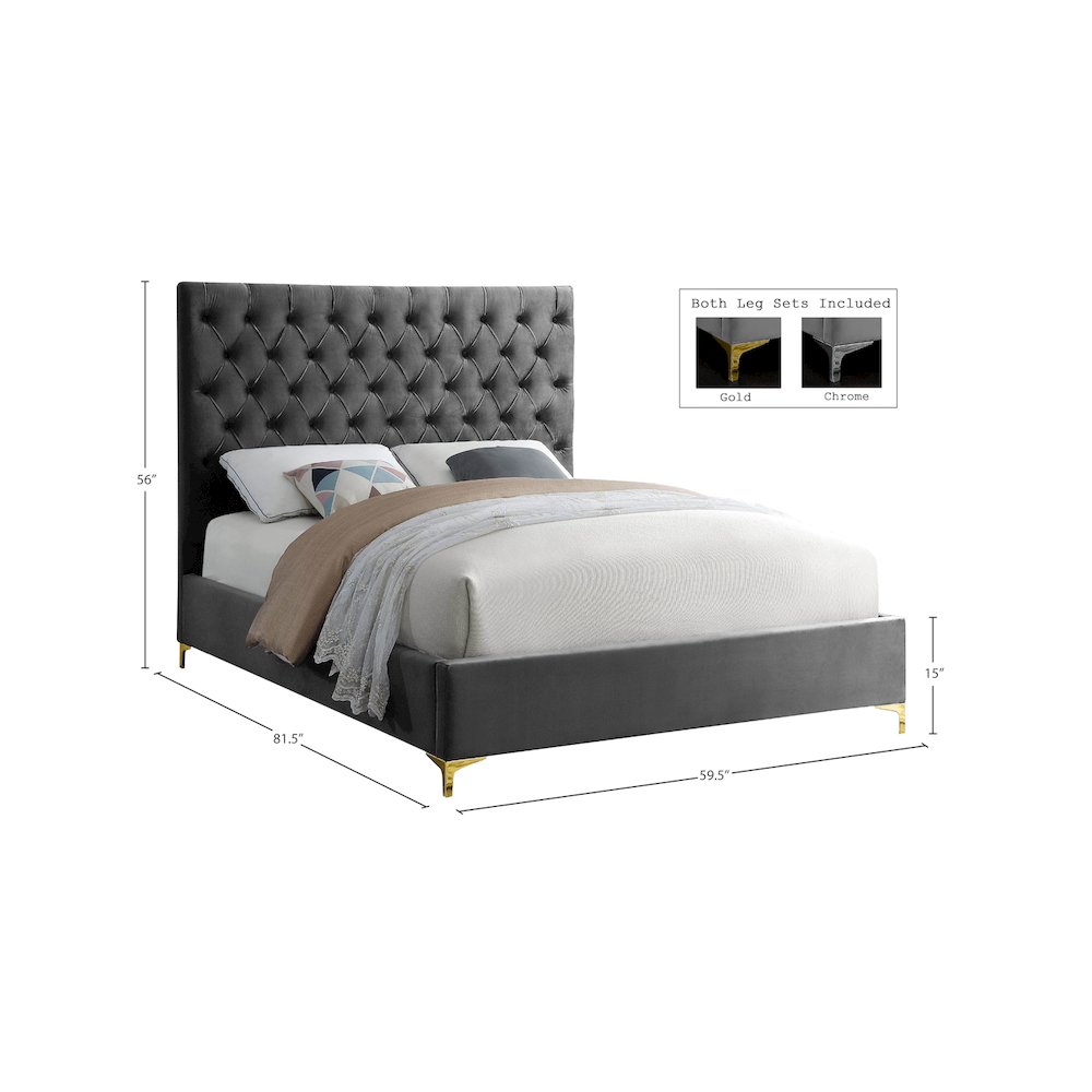 Cruz Grey Velvet Full Bed. Picture 8