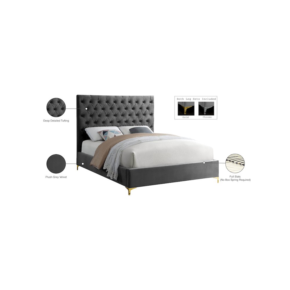 Cruz Grey Velvet Full Bed. Picture 9