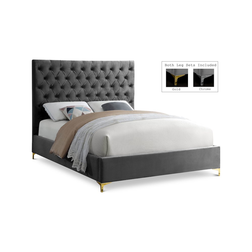 Cruz Grey Velvet Full Bed. Picture 1