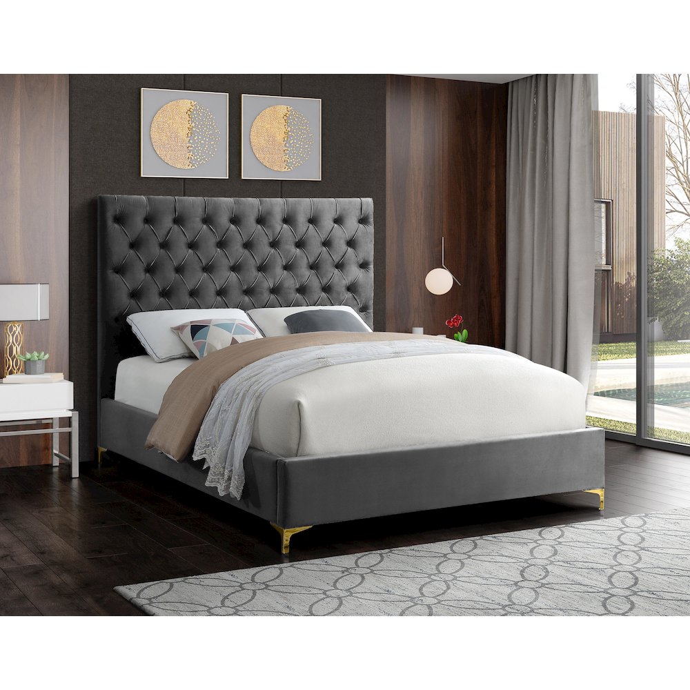 Cruz Grey Velvet Full Bed. Picture 3