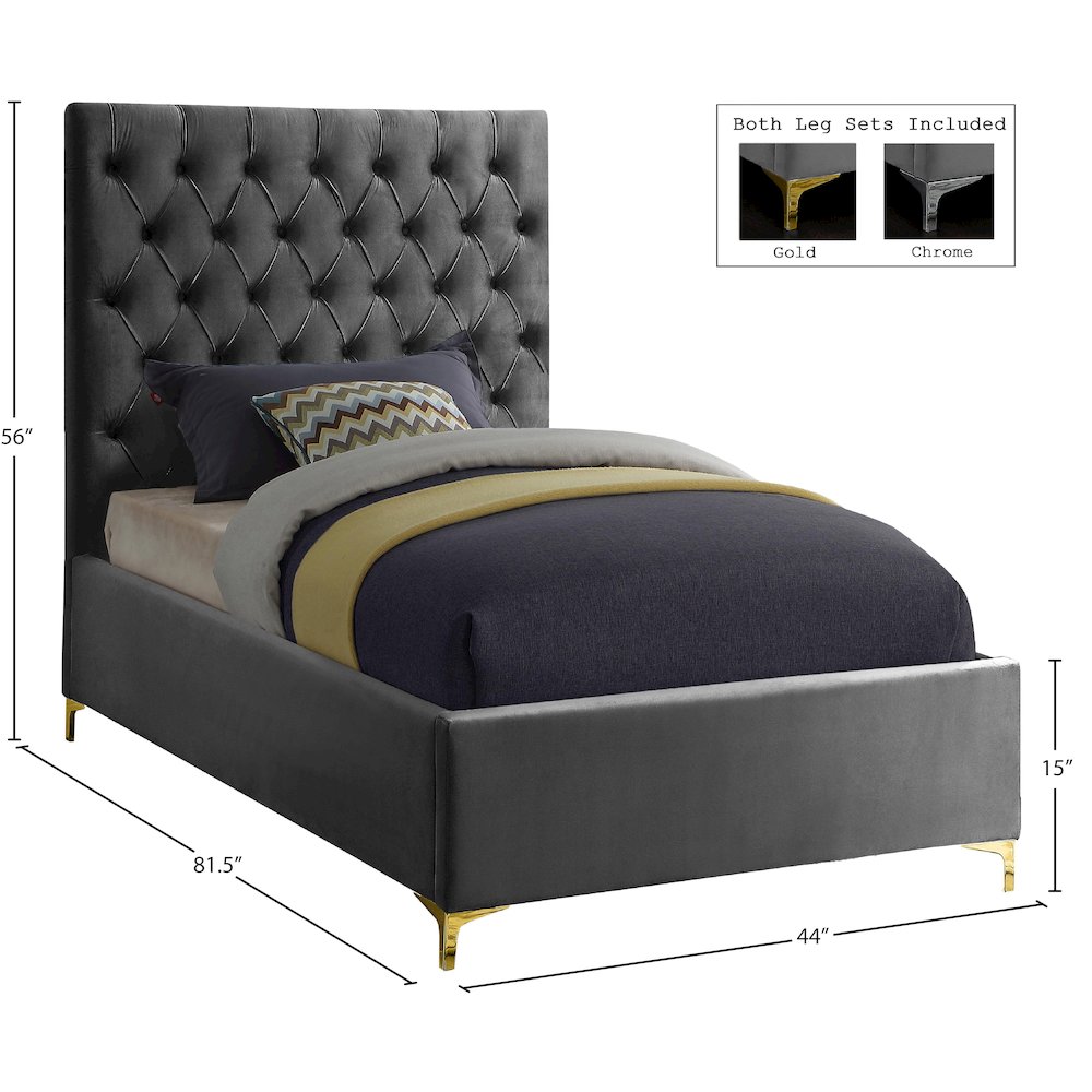 Cruz Grey Velvet Twin Bed. Picture 4