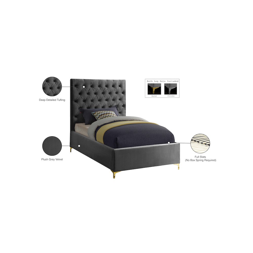 Cruz Grey Velvet Twin Bed. Picture 5