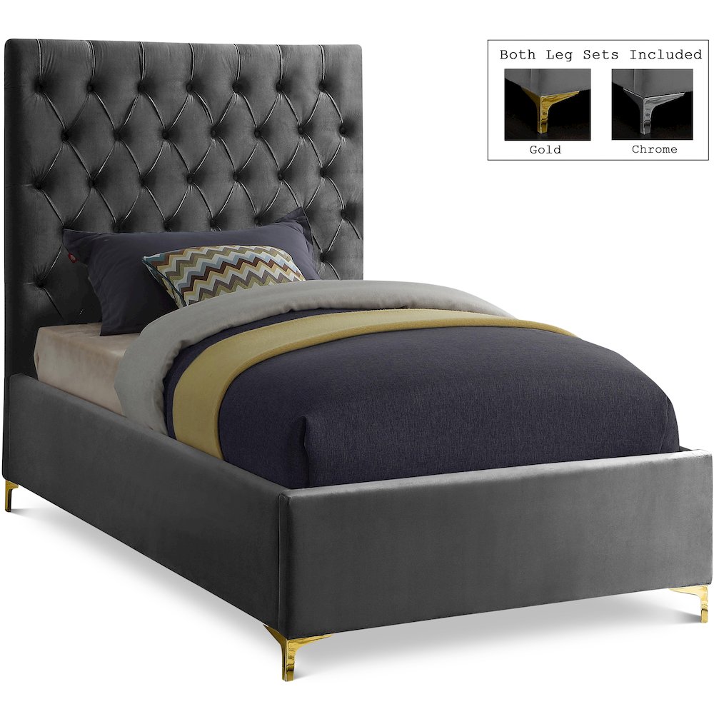 Cruz Grey Velvet Twin Bed. Picture 1