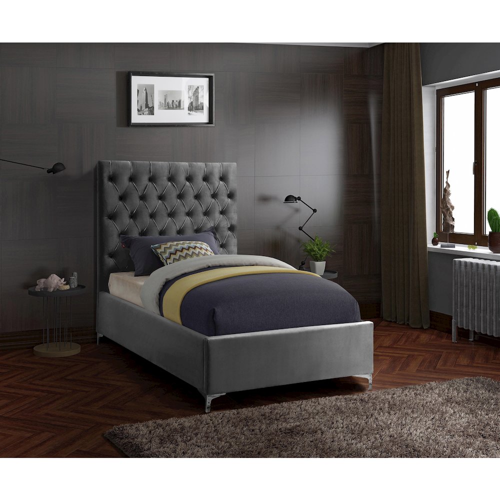 Cruz Grey Velvet Twin Bed. Picture 3