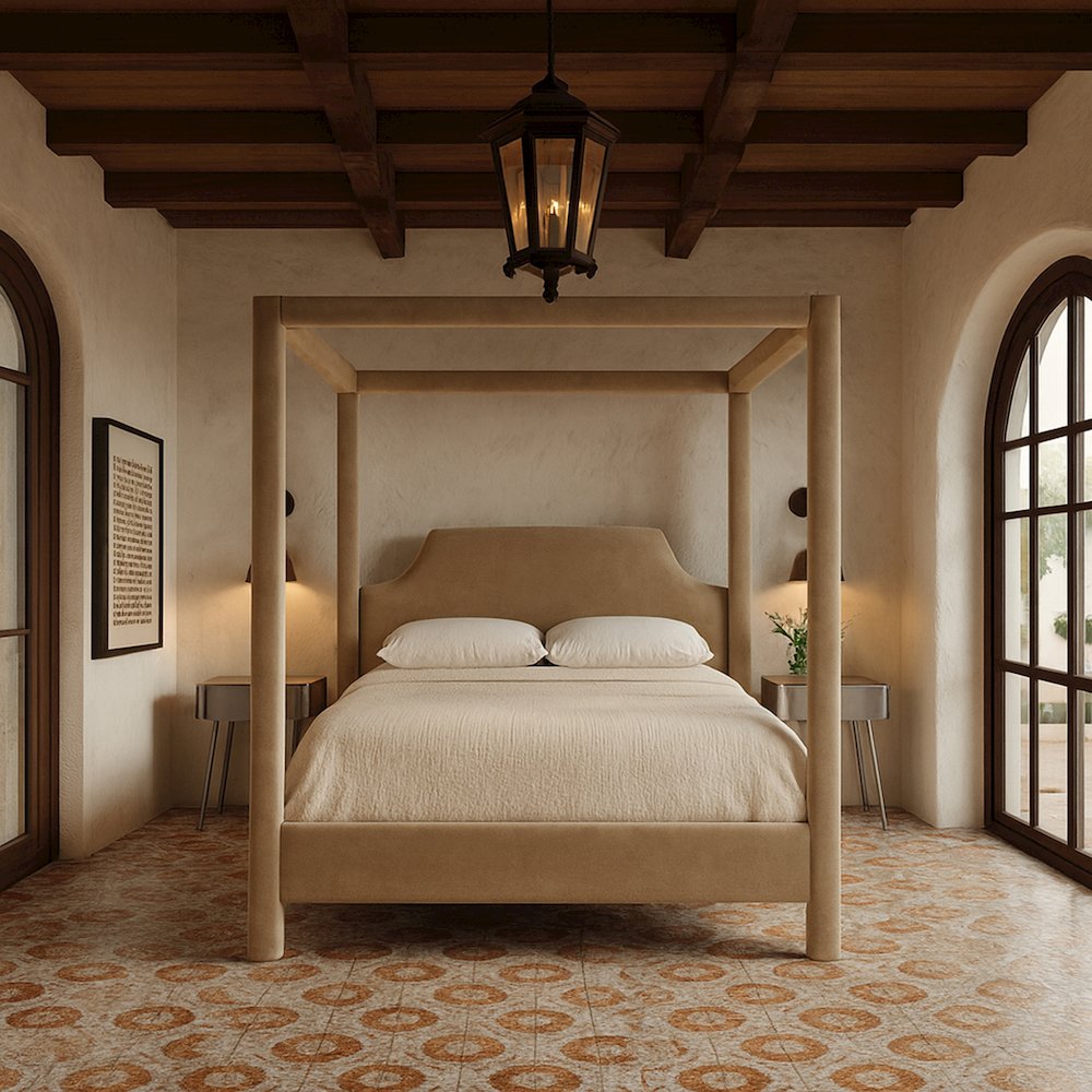 Dawson Beige Velvet Upholstered Full Bed. Picture 7