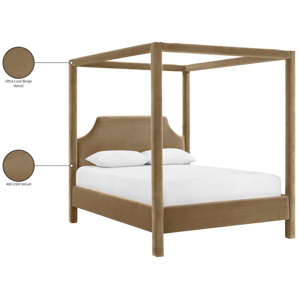 Dawson Beige Velvet Upholstered King Bed. Picture 12