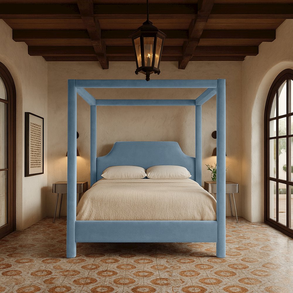 Dawson Light Blue Velvet Upholstered Full Bed. Picture 7