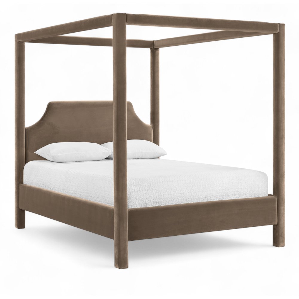 Dawson Taupe Velvet Upholstered Full Bed. Picture 1