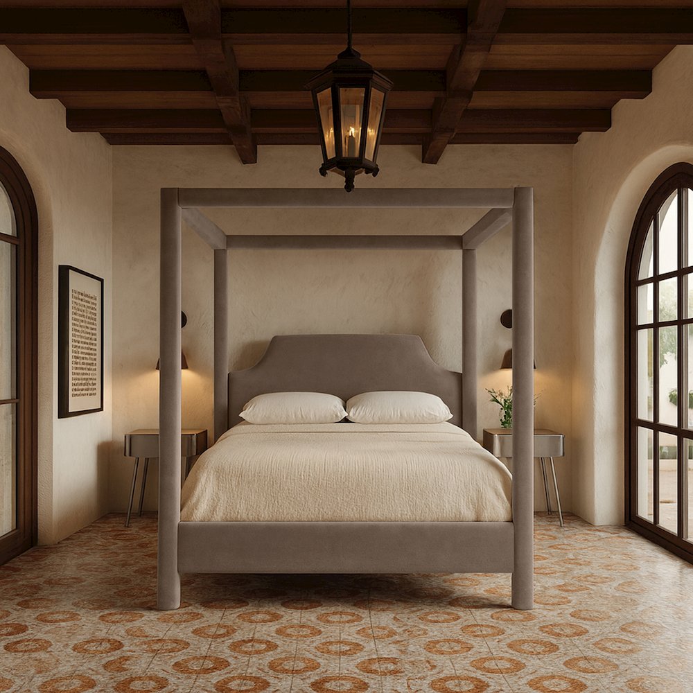 Dawson Taupe Velvet Upholstered Full Bed. Picture 7
