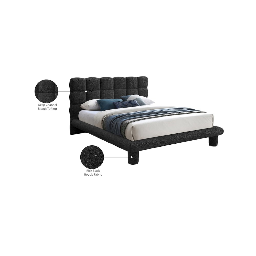Deco Black Boucle Fabric Queen Bed. Picture 6