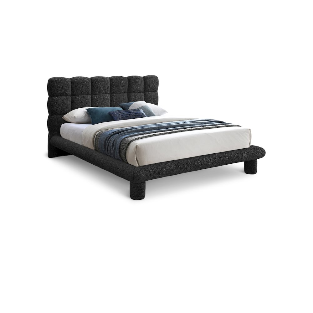 Deco Black Boucle Fabric Queen Bed. Picture 1