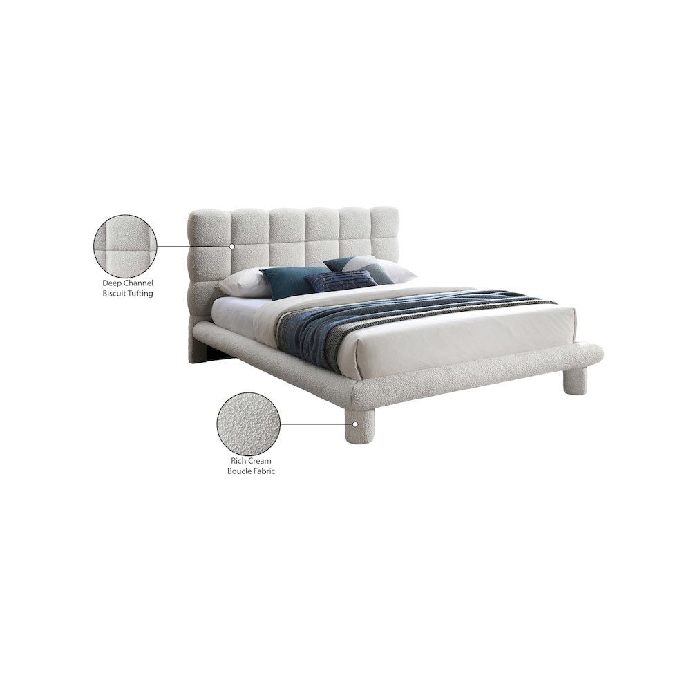Deco Cream Boucle Fabric King Bed. Picture 6