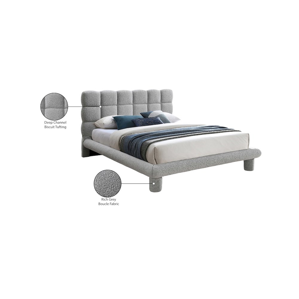 Deco Grey Boucle Fabric Queen Bed. Picture 6