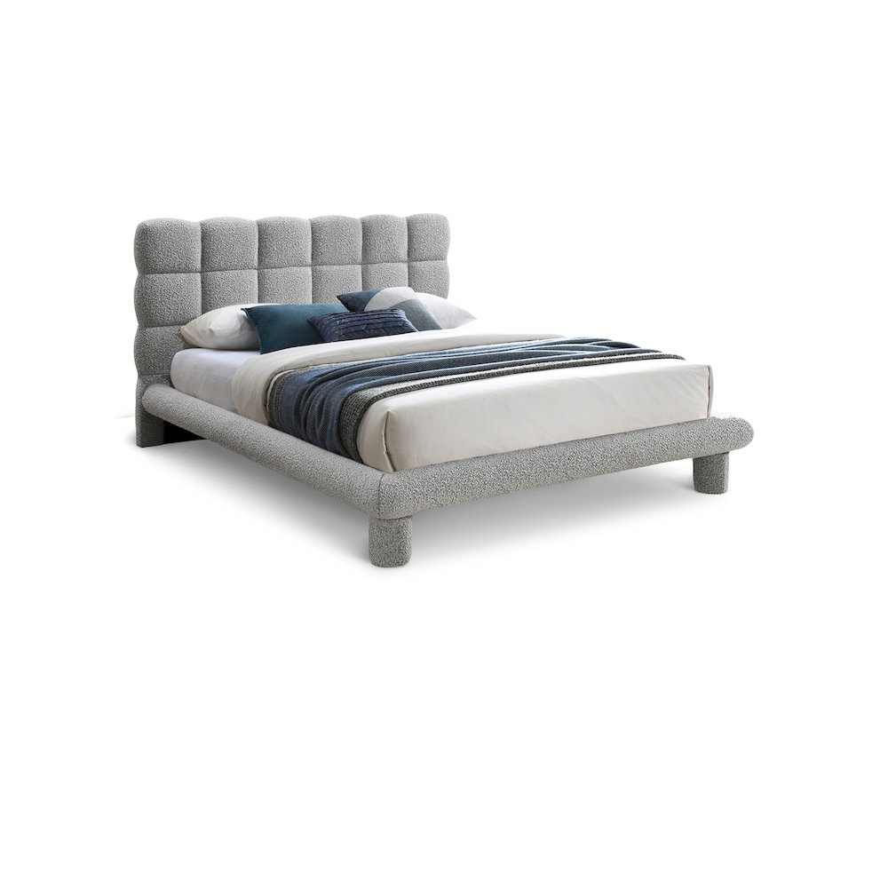 Deco Grey Boucle Fabric Queen Bed. Picture 1
