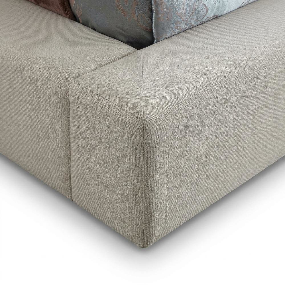 Linen Platform Bed Frame, with Storage, Beige Linen Textured Fabric, King. Picture 7