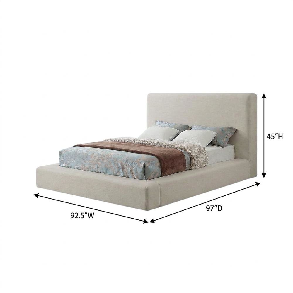 Linen Platform Bed Frame, with Storage, Beige Linen Textured Fabric, King. Picture 5