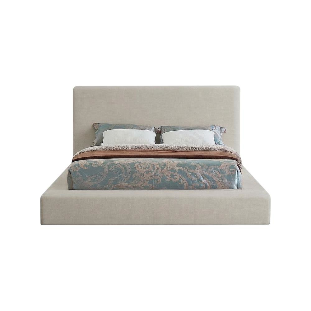 Linen Platform Bed Frame, with Storage, Beige Linen Textured Fabric, King. Picture 1