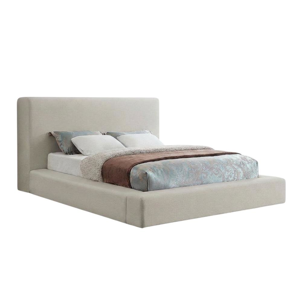 Linen Platform Bed Frame, with Storage, Beige Linen Textured Fabric, King. Picture 4