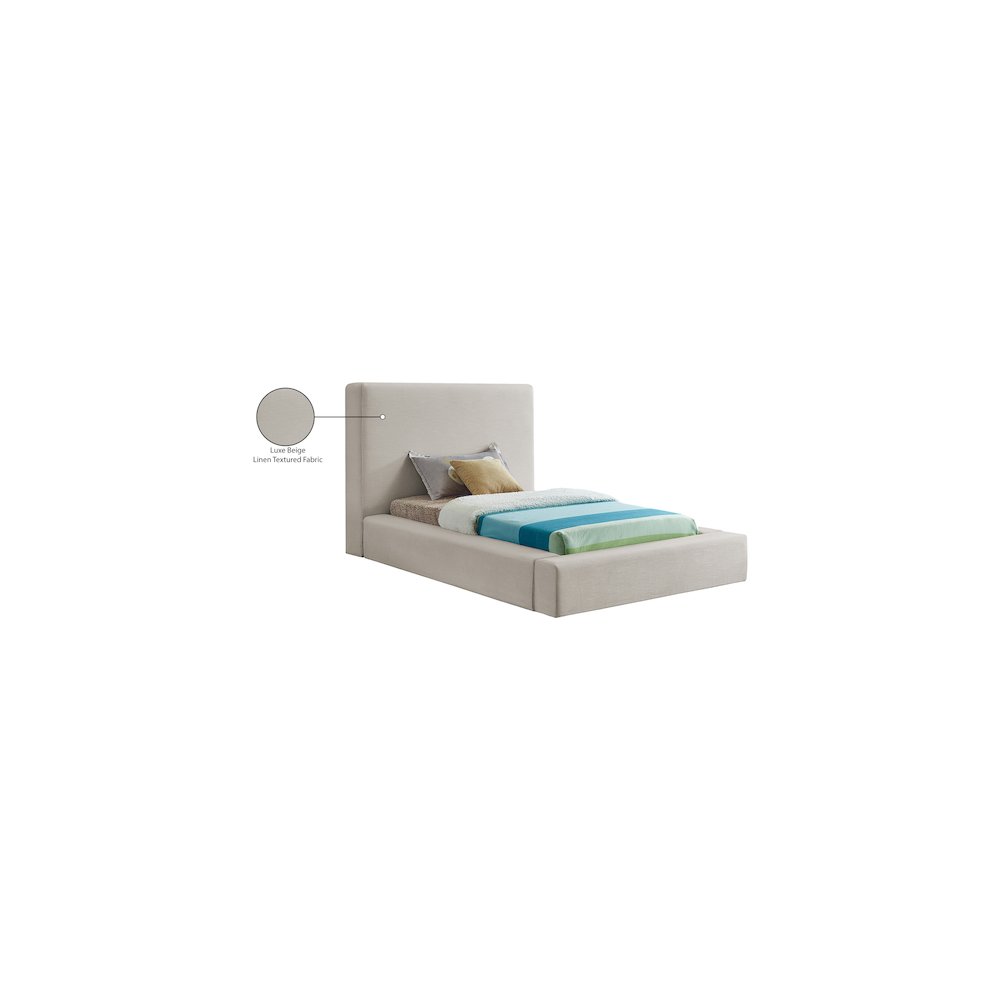 Devin Beige Linen Textured Fabric Twin Bed. Picture 7