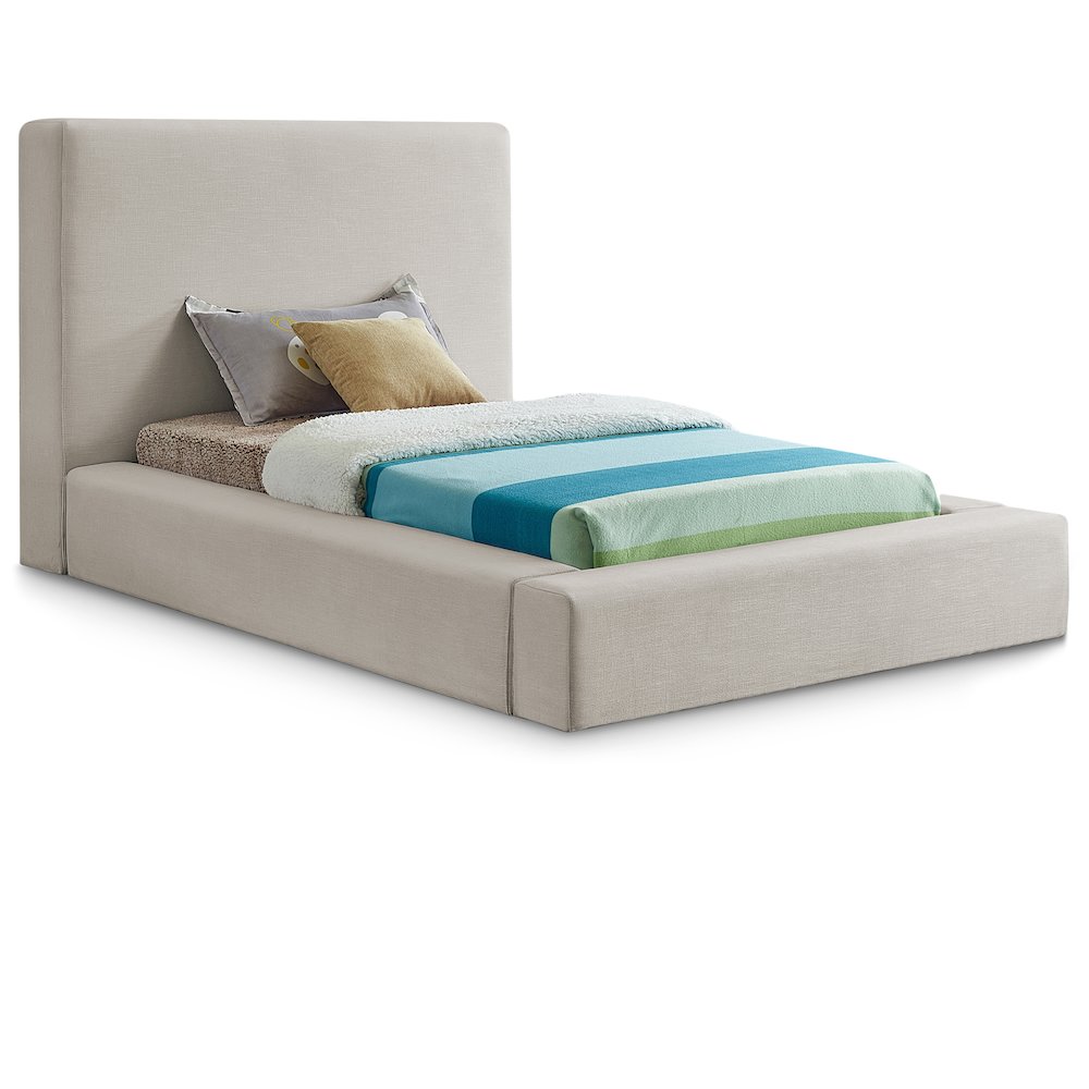 Devin Beige Linen Textured Fabric Twin Bed. Picture 1