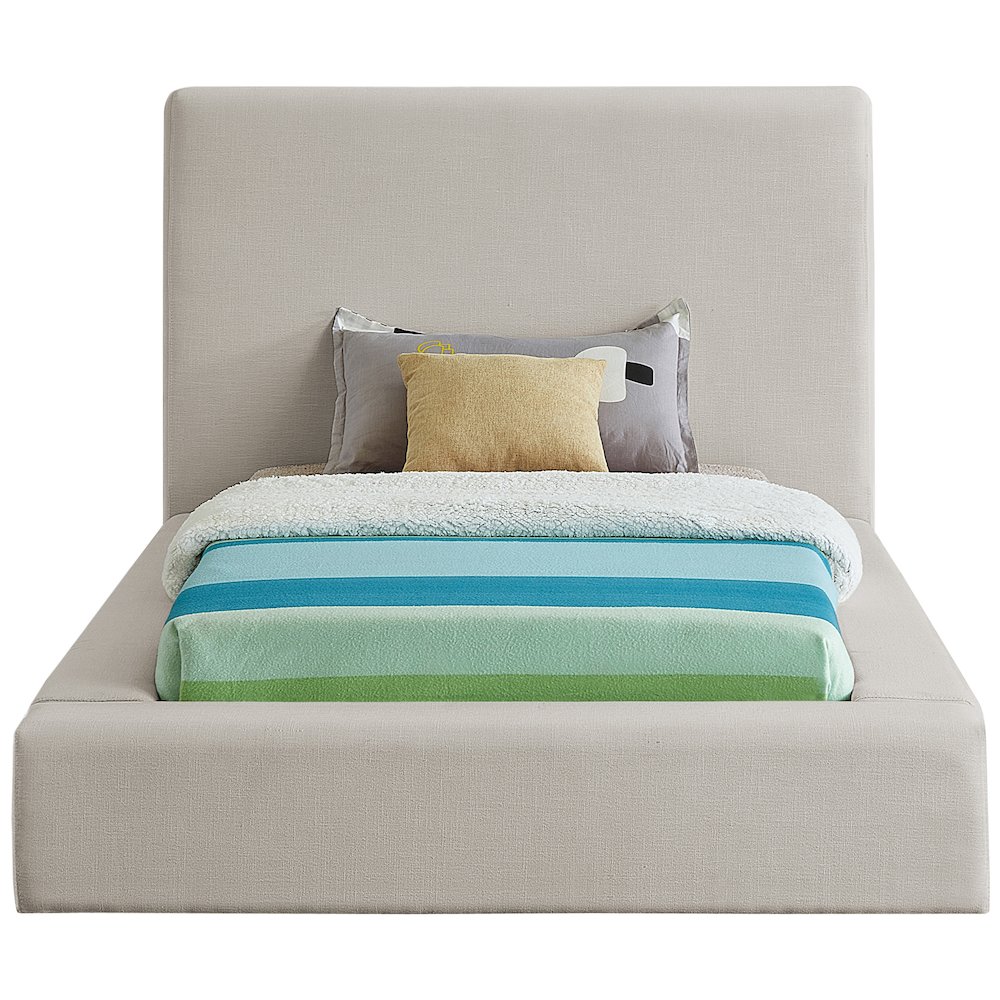 Devin Beige Linen Textured Fabric Twin Bed. Picture 2