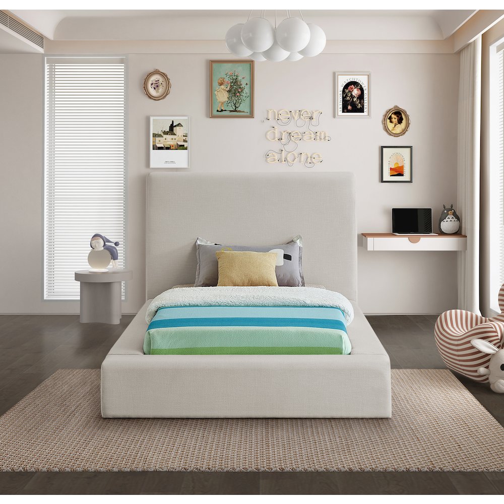 Devin Beige Linen Textured Fabric Twin Bed. Picture 3
