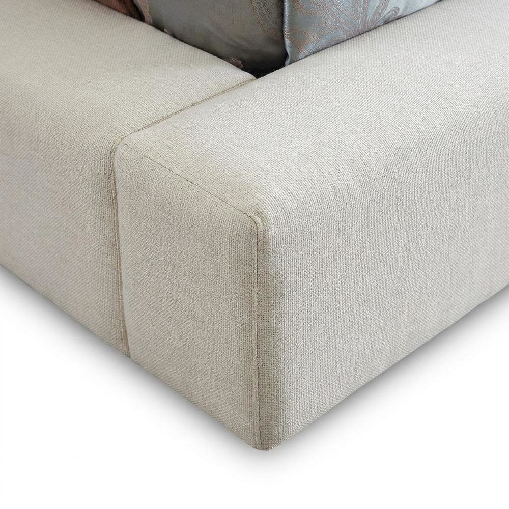 Linen Platform Bed Frame, with Storage, Cream Linen Textured Fabric, King. Picture 7