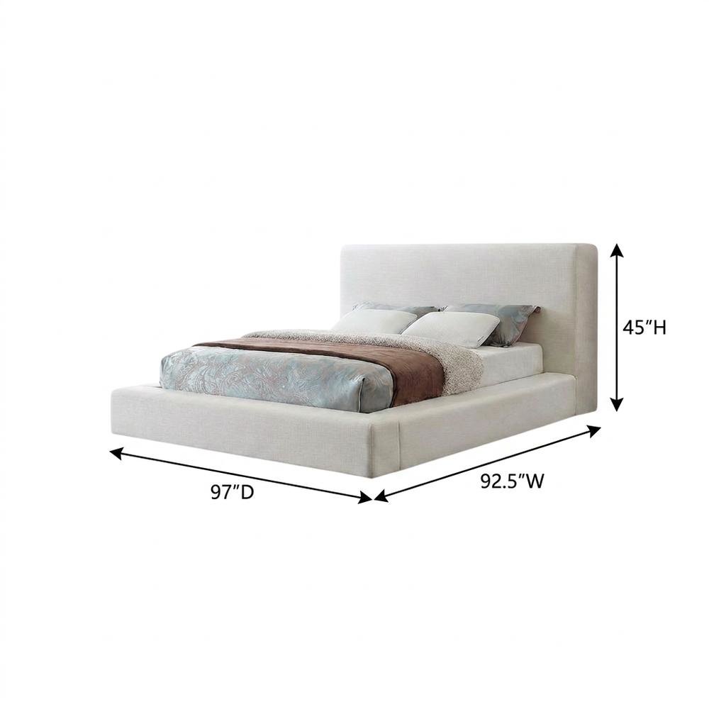 Linen Platform Bed Frame, with Storage, Cream Linen Textured Fabric, King. Picture 5