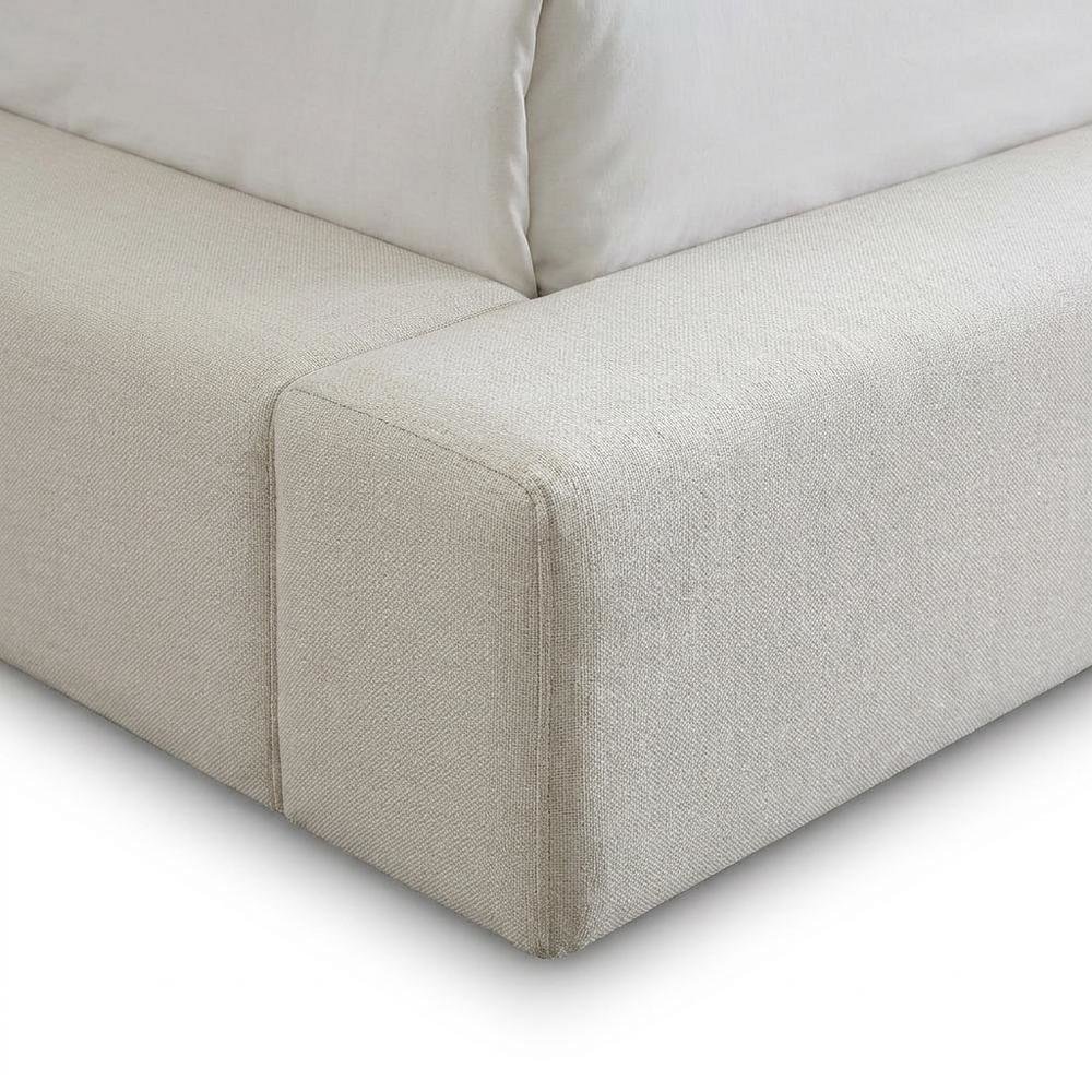Linen Platform Bed Frame, with Storage, Cream Linen Textured Fabric, Queen. Picture 7