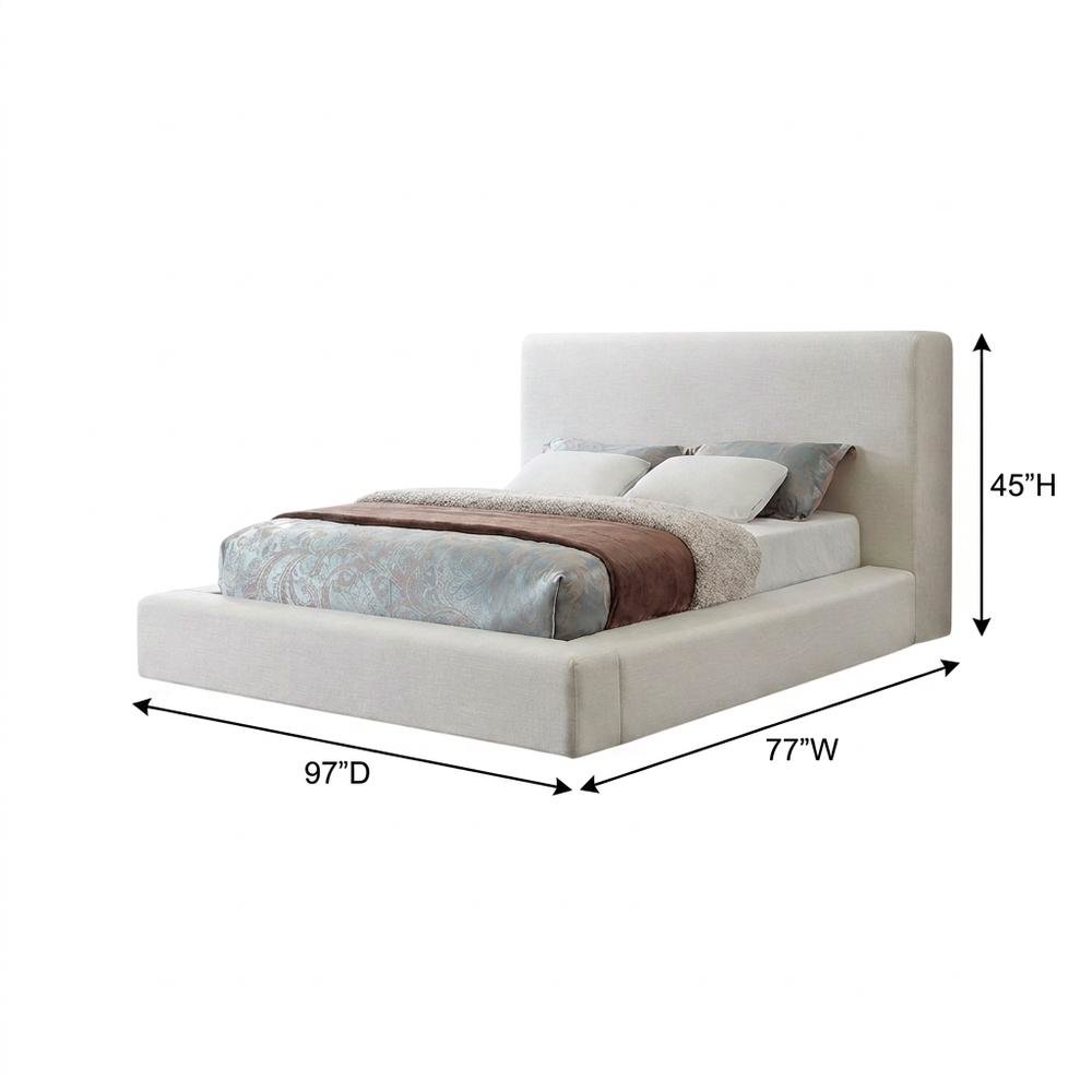 Linen Platform Bed Frame, with Storage, Cream Linen Textured Fabric, Queen. Picture 5