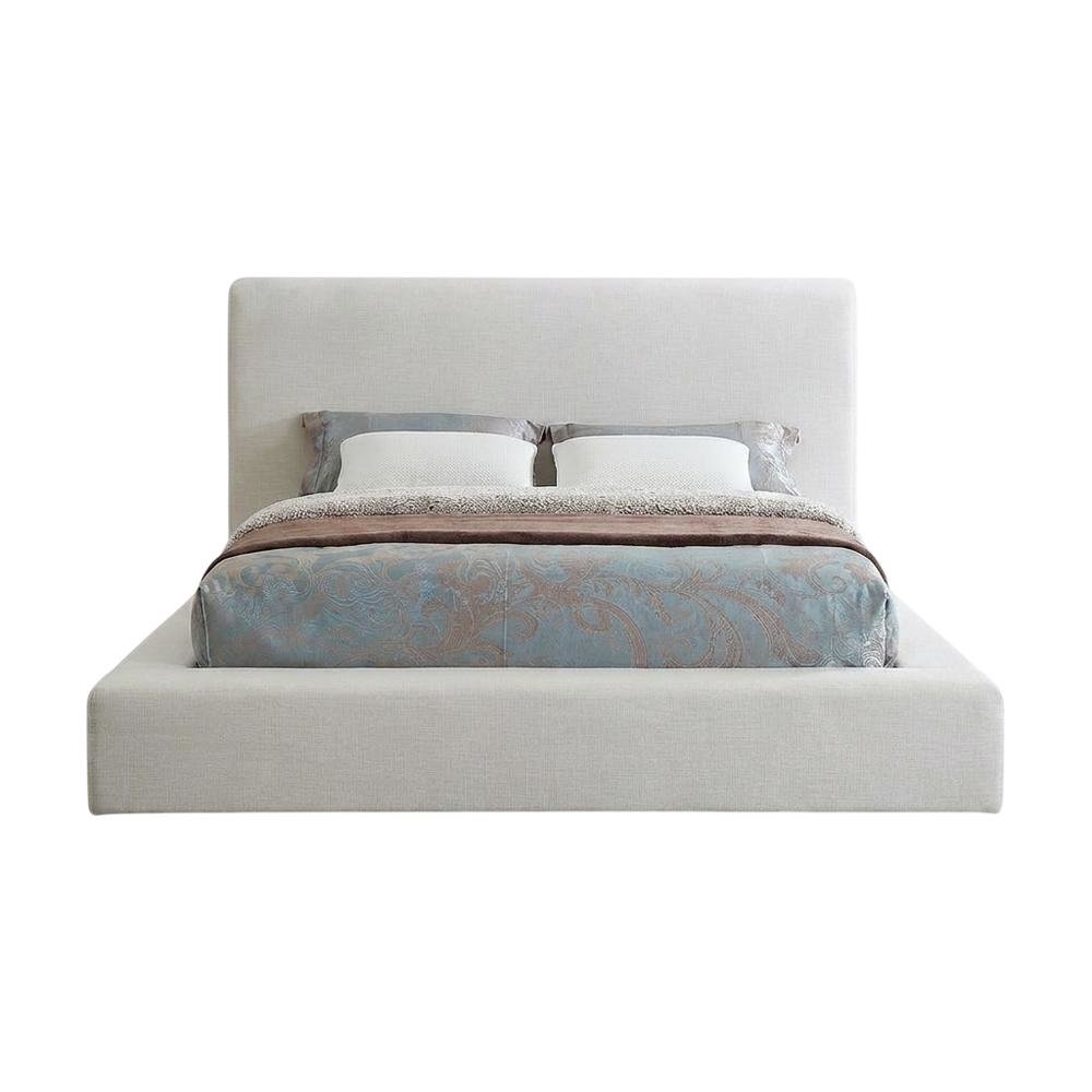 Linen Platform Bed Frame, with Storage, Cream Linen Textured Fabric, Queen. Picture 1