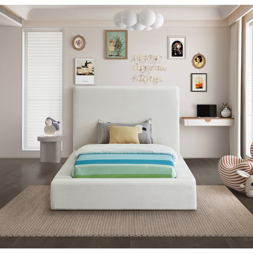 Devin Cream Linen Textured Fabric Twin Bed. Picture 3