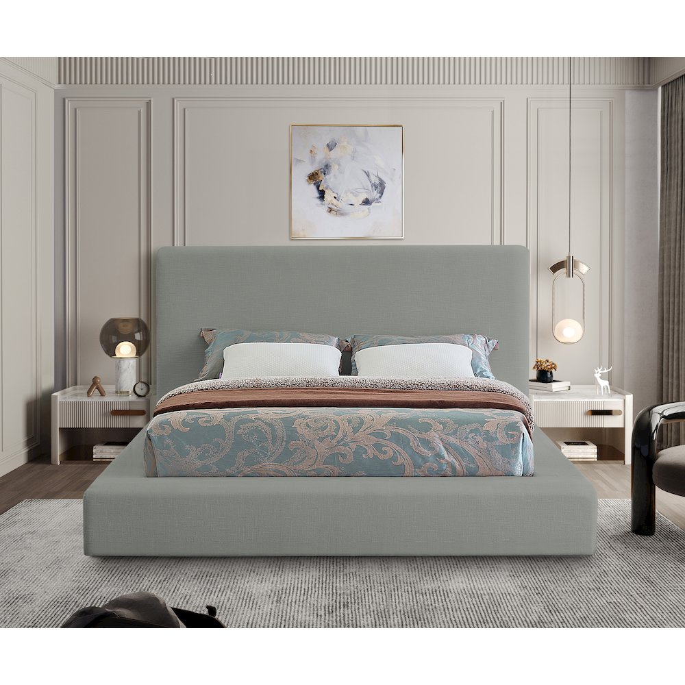 Devin Grey Linen Textured Fabric King Bed. Picture 3