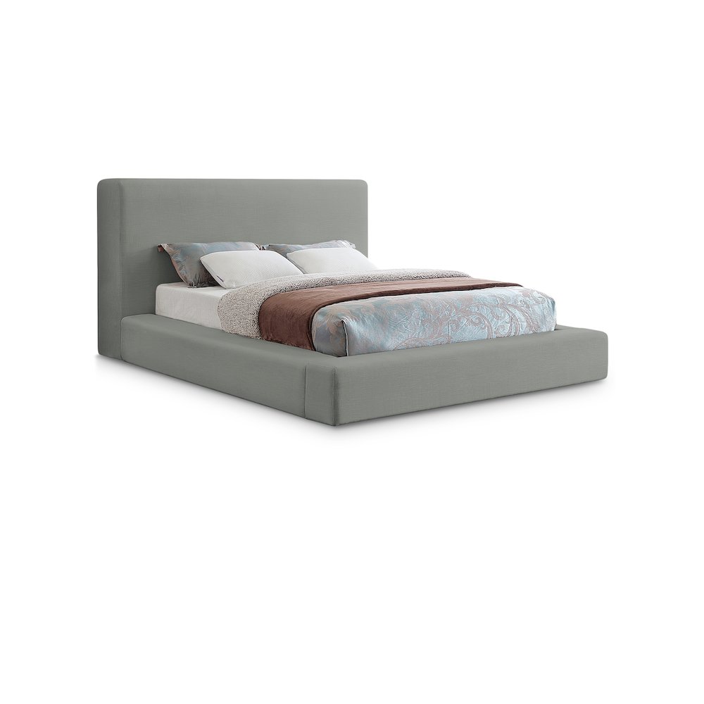 Devin Grey Linen Textured Fabric Queen Bed. Picture 1