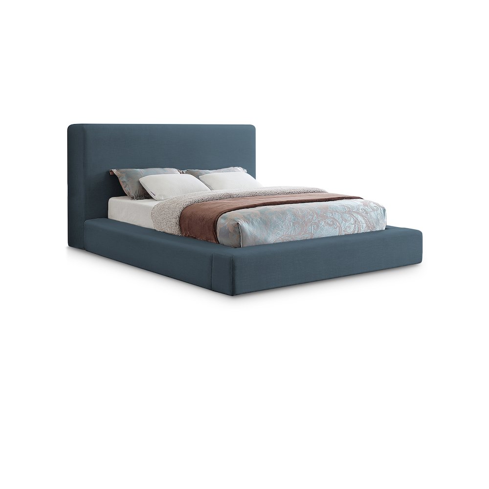 Devin Navy Linen Textured Fabric Full Bed. Picture 1