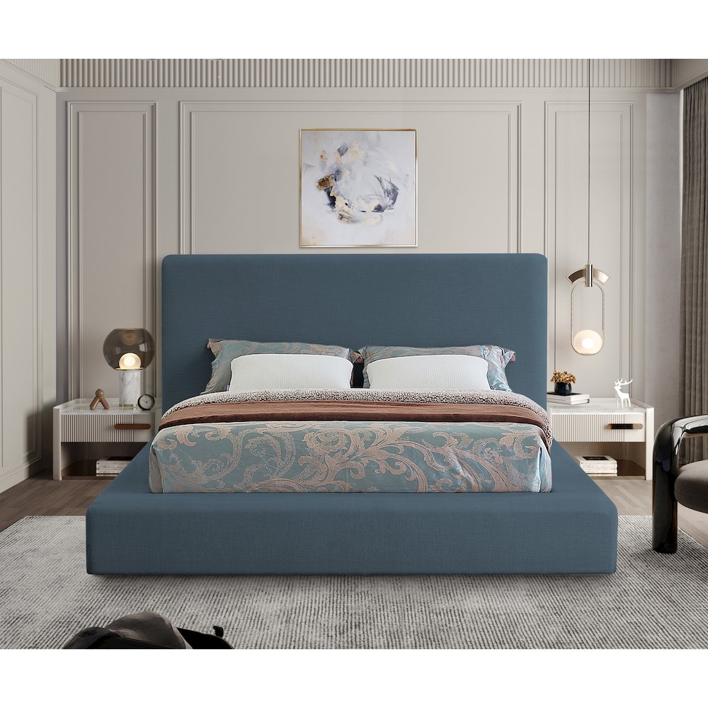 Devin Navy Linen Textured Fabric Full Bed. Picture 3