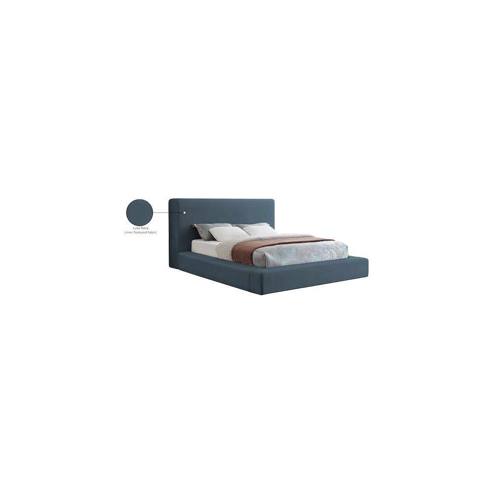 Devin Navy Linen Textured Fabric King Bed. Picture 7