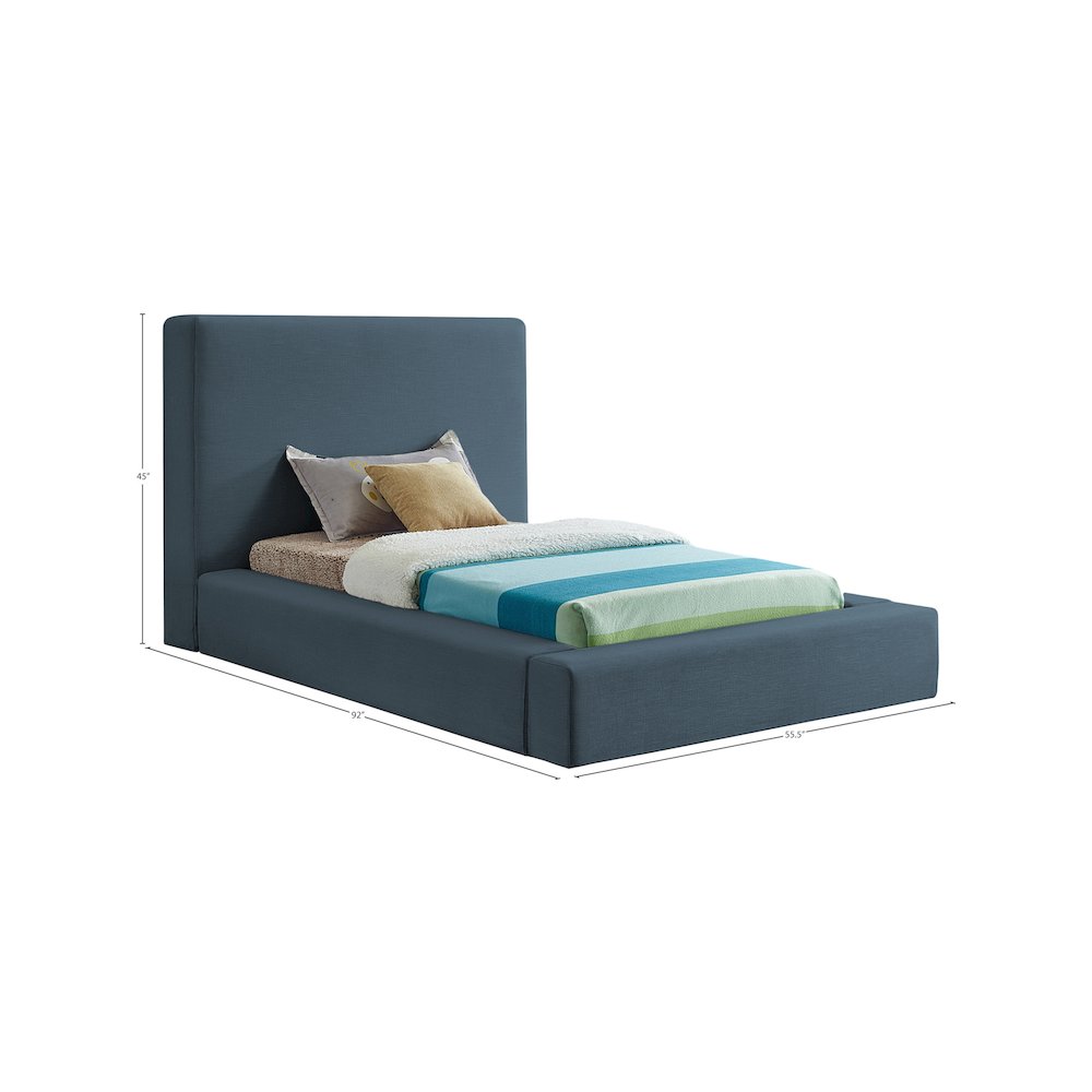 Devin Navy Linen Textured Fabric Twin Bed. Picture 6